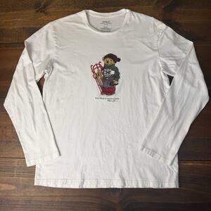 Polo Ralph Lauren Ski Polo Bear Winter White Long Sleeve graphic T shirt Medium